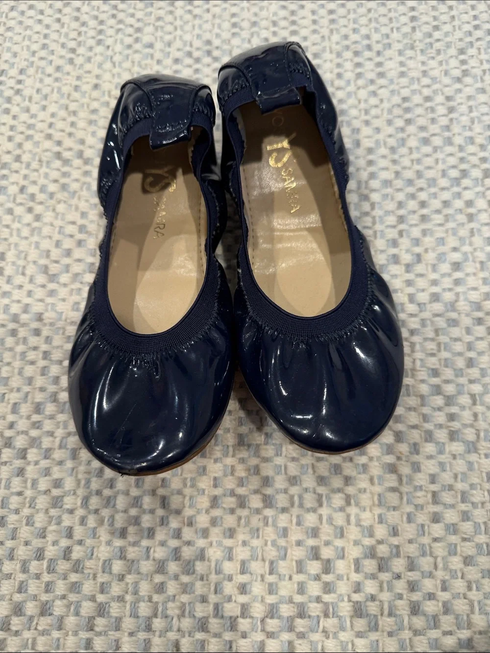Yosi Samra Navy Patent Kids Ballet Flats
